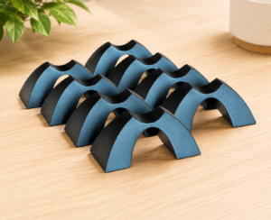 Eight Cable Arch speaker cable elevators arranged on a light wood surface in a clean audio system environment.