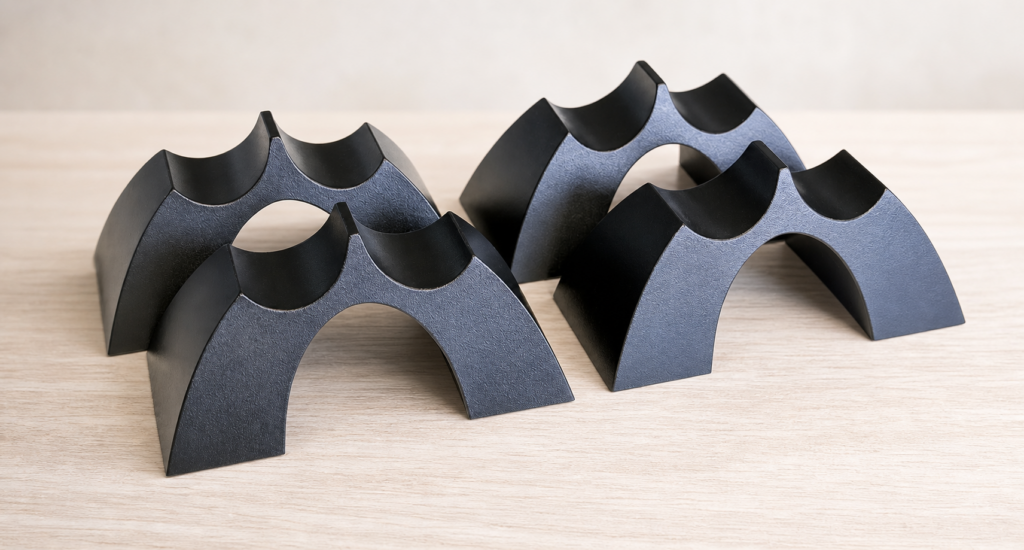 Four Cable Arch Duo supports arranged on a light product-page background for paired speaker cable routing.